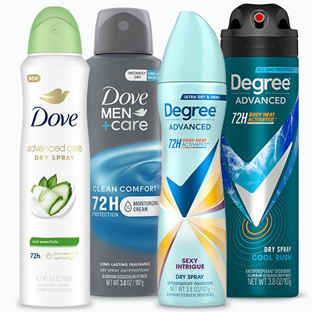Save $4.00 on any TWO (2) Degree®, Dove® or Dove Men+Care ® Dry Spray Antiperspirant products