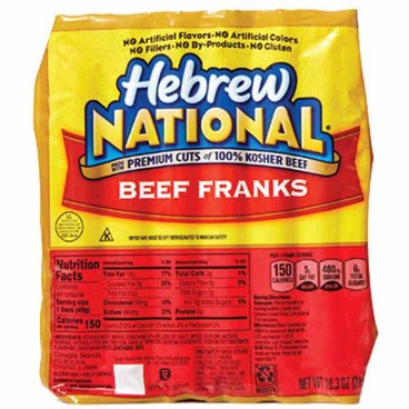 Hebrew National Kosher Beef FranksBuy 1 Get 1 FREEFree item of equal or lesser price. 
9.43 to 12-oz; or Sahlen's Hot Dogs, 13.7 or 16-oz; or Stahl-Meyer Hot Dogs, 12-oz pkg.