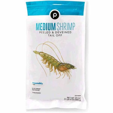 Publix Peeled & Deveined White ShrimpBuy 1 Get 1 FREEFree item of equal or lesser price. 
Medium, 51 to 60 per Pound, Responsibly Sourced, Farmed, Frozen, 24-oz pkg.