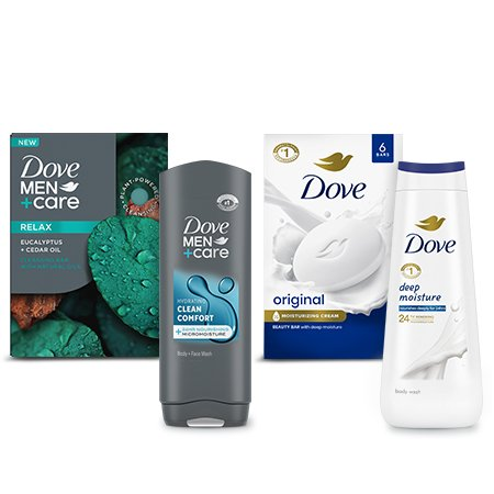 Save $4.00 on any TWO (2) Dove or Dove Men+Care Body Wash 13.5oz+ OR Cleansing Bars (6-ct+ and select 1ct varieties; excludes trial/travel sizes)