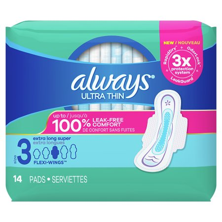 Save $3.00 on TWO Always Maxi and Ultra Thin Pads (14-or higher), Always Radiant, Infinity or Pure Cotton Pad (18-or higher), Always Liners (30 ct or