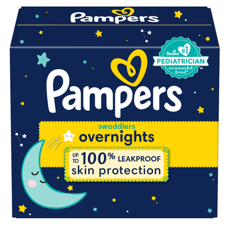 Save $5.00 on ONE Super Pack Pampers Swaddlers Overnight Diapers.