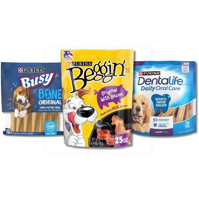 Save $2.50 on ONE (1) 16 oz or larger bag of Beggin'®, Busy® (excludes Rollhide®) or DentaLife® Dog Treats or Chews