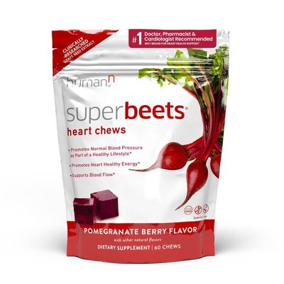 10% off 60-ct. SuperBeets heart chews vegan for blood pressure support & heart health - pomegranate berry