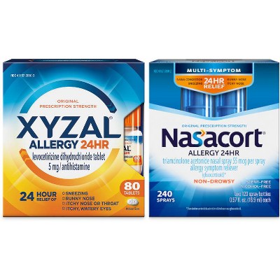 Save $10.00 on ONE (1) XYZAL® 80ct+ Adult Product or ONE (1) NASACORT® 240 Spray+ Product