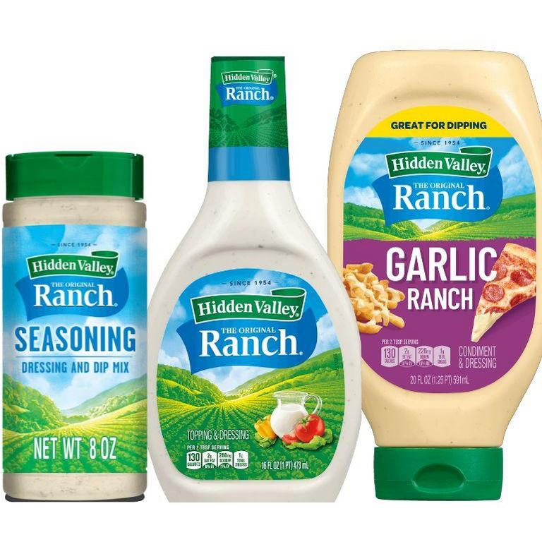 Save $0.50 on any ONE (1) Hidden Valley® Ranch Bottle (BHVOR, Ranch With, Plant Powered, Secret Sauce, etc.), Seasonings or Dry Dip Mix, any variety