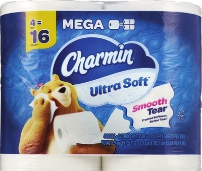 Charmin Ultra 4 Mega roll, Essentials 6 Mega roll, Charmin wipes 80 ct. or Bounty Select-A-Size 2 Double rollAlso get savings with 50¢ Digital mfr coupon + Spend $30 get $10 ExtraBucks Rewards