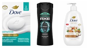 $2.99 Axe Shower Gel or Dove Soap