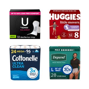 Spend $50 Save $15 on Select Cottonelle, Kleenex, Huggies, Depend, Kotex PICKUP OR DELIVERY ONLY