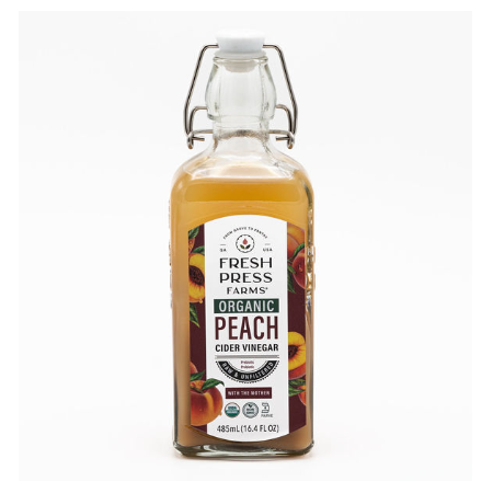 Save $1.50 on any ONE (1) Fresh Press Farms Organic Peach Cider Vinegar, 485 ml