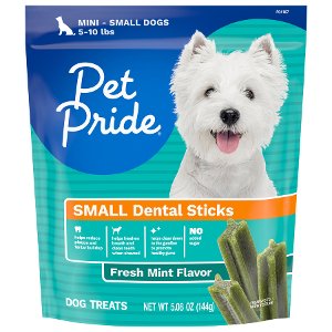 Save $0.50 on Pet Pride Small Dental Sticks Dog Treats