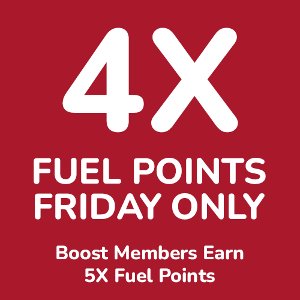FRI ONLY! Earn 4X Fuel Points on Purchases 4/17, excluding Gift Cards. Points will load within 24 hr