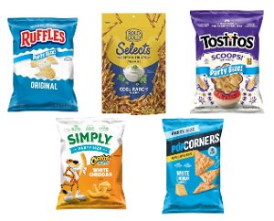 $3.99 Party Size Ruffles, Tostitos, Rold Gold Select, Simply, or Popcorners