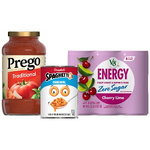 Save 20% on Prego, Campbell's, SpaghettiOs, V8 Energy Multi-Pack. PICKUP OR DELIVERY ONLY