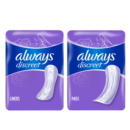 Save $1.50 on ONE Always Discreet Liners (44ct, 48ct) OR Always Discreet Pad (20ct, 30ct).