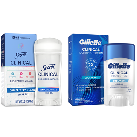 Save $5.00 on any TWO (2) Secret Clinical AND/OR Gillette Clinical Deodorant 1.6-2.6 oz (excludes trial/travel size)
