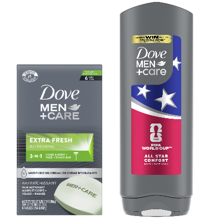 Save $3.00 on any ONE (1) Dove Men+Care Body Wash (18oz) or Bar (4-6ct) (excludes Plant Powered varieties, items and sizes not listed)