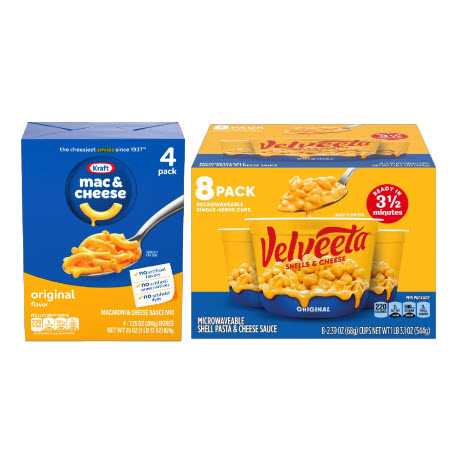 Save $2.00 on any ONE (1) 4-PK Original or Spirals Mac & Cheese Box OR 1, 8ct Cups of Velveeta or Deluxe or Kraft Original Mac & Cheese