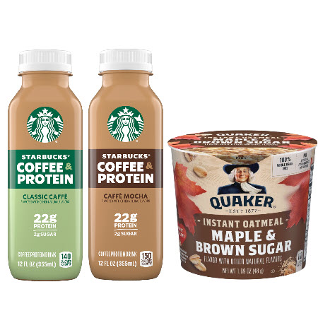 Buy any ONE (1) STARBUCKS Coffee & Protein 12 oz and Get any ONE (1) QUAKER Instant Oatmeal Cup Free