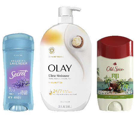 Save $3.00 any TWO (2) Secret, Old Spice or Gillette Deodorant, Olay or Old Spice Body Wash or Lotion AND/OR Olay Bar Soap