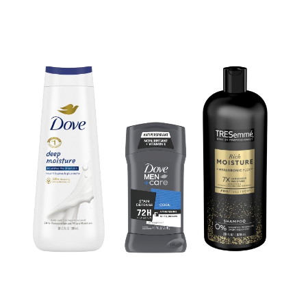 Save $5.00 on any THREE (3)  Axe, Dove, Dove Men+Care, Degree, Nexxus, Tresemme, Schmidt's, Shea Moisture or Vaseline