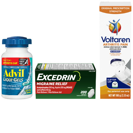 Save $5.00 on any ONE (1) Advil 120ct or larger, Excedrin 200ct, or Voltaren 100g