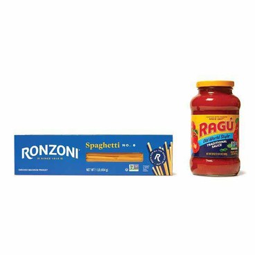 Ragú SauceBuy 1 Get 1 FREEFree item of equal or lesser price.
14 to 66-oz jar; or Ronzoni Pasta, 12 or 16-oz box 
(Excluding Protein, Lasagna, and Gluten Free)