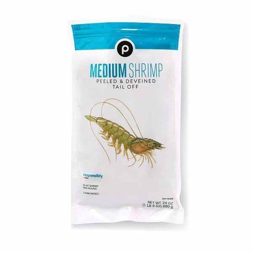 Publix Peeled & Deveined White ShrimpBuy 1 Get 1 FREEFree item of equal or lesser price.
Medium, 51 to 60 per Pound, Responsibly Sourced, Farmed, Frozen, 24-oz pkg.