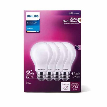 Philips 60W LED Light BulbsBuy 1 Get 1 FREEFree item of equal or lesser price.
A19 Ultra Definition Soft White or Daylight or Full Color Smart Bulb; or 60 or 100W Dimmable CCT Light Bulbs, 1 to 4-pk. pkg.