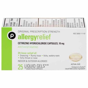 Publix Allergy Relief MedicineBuy 1 Get 1 FREEFree item of equal or lesser price.
Indoor & Outdoor Allergies, Cetirizine HCI Capsules, 10mg, 25-ct. box