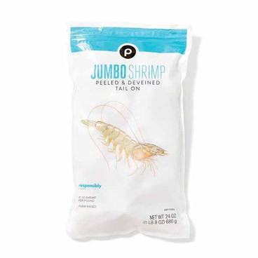 Publix Peeled & Deveined White ShrimpBuy 1 Get 1 FREEFree item of equal or lesser price.
Jumbo, 21 to 30 per Pound, Responsibly Sourced, Farmed, Frozen, 24-oz pkg.