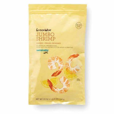 GreenWise Cooked ShrimpBuy 1 Get 1 FREEFree item of equal or lesser price.
Jumbo, 16 to 20 per Pound, Sustainable, Farmed, Frozen, 24-oz pkg.