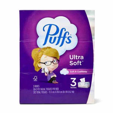 Puffs Facial TissuesBuy 1 Get 1 FREEFree item of equal or lesser price. 
Ultra Soft or Plus Lotion, 2-Ply, 3-pk. box