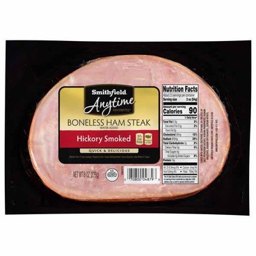 Smithfield Anytime Favorites Ham SteakBuy 1 Get 1 FREEFree item of equal or lesser price.
Or Boneless Smoked: Maple Flavored, Hickory, or Honey Cured; or Low Sodium; or Smoked Ham: Cubed or Diced, Fully Cooked, 8-oz pkg.
