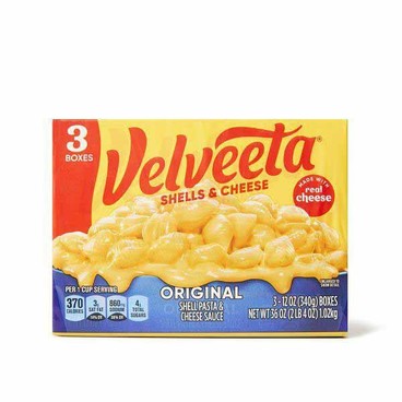 Velveeta Shells & CheeseBuy 1 Get 1 FREEFree item of equal or lesser price. 
Or Kraft Mac & Cheese, 3-pk. 36 or 42-oz, 4-pk. 5.5 or 7.25-oz, 8-pk. 16.4 or 19.12-oz, or Family Size, 24-oz box 
(Excluding 4-Pack Microwavable Items)