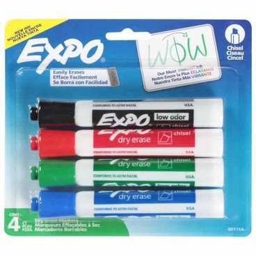 Expo Dry Eraser MarkersBuy 1 Get 1 FREEFree item of equal or lesser price.
Chisel or Fine Point, Assorted or Black, 4-ct. pkg.