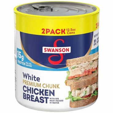 Swanson White Premium Chunk Chicken BreastBuy 1 Get 1 FREEFree item of equal or lesser price.
4.5 or 12.5-oz, 2-pk. 12.5-oz, or 4-pk. 4.5-oz can
