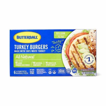 Butterball Turkey BurgersBuy 1 Get 1 FREEFree item of equal or lesser price.
Made With 100% White Meat; or Sweet Onion, Sold Frozen, 24 or 32-oz pkg.