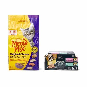 Meow Mix Cat FoodBuy 1 Get 1 FREEFree item of equal or lesser price.
3 or 3.15-lb bag; or Sheba Perfect Portions Cat Food, 12-pk. 1.32 or 2.64-oz pkg.