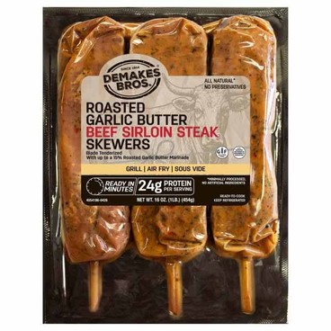 Demakes Bros. Beef SkewersBuy 1 Get 1 FREEFree item of equal or lesser price.
Roasted Garlic Butter; or Sweet Bourbon Beef  Sirloin Steak, 16-oz pkg.