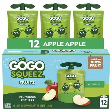 Gogo Squeez Applesauce On the GoBuy 1 Get 1 FREEFree item of equal or lesser price.
Or Fruit & Veggiez, Yogurtz, or Morning Smoothiez, 12-pk. 3.2-oz or 10-pk. 3-oz pouch 
(Excluding Gogo Squeez Organic)