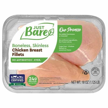 Just Bare Chicken Breast FilletsBuy 1 Get 1 FREEFree item of equal or lesser price.
Boneless and Skinless, 18-oz tray