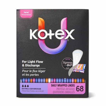 Kotex Daily LinersBuy 1 Get 1 FREEFree item of equal or lesser price.
68 or 120-ct. pkg.; or Ultra Thin Pads, 24 to 36-ct. pkg. 
(Excluding 28-ct. Pads and 36-ct. Overnight Pads)