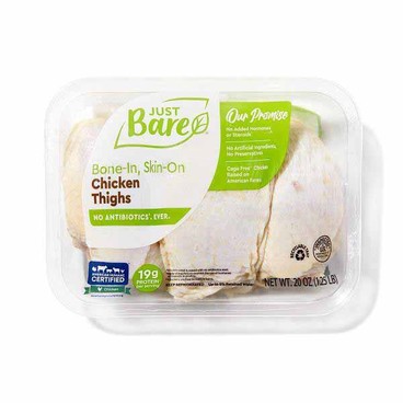 Just Bare Chicken Thighs or DrumsticksBuy 1 Get 1 FREEFree item of equal or lesser price.
No Antibiotics Ever, 20-oz pkg.