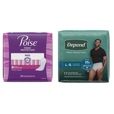 Save $3.00 on any TWO (2) Poise® Pads or Depend® Underwear (See Details)