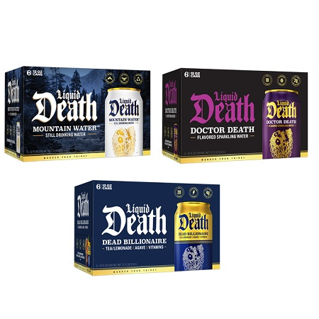 Save $1.00 on any TWO (2) Liquid Death Still Water, Sparkling Water or Tea, 12oz., 6-Pack
