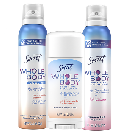 Save $3.00 on ONE Secret Whole Body Deodorant (excludes trial/travel size).
