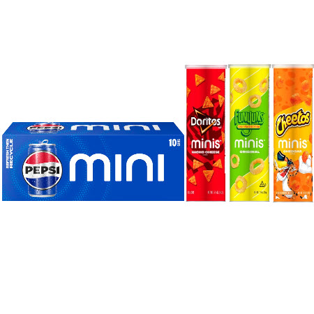 Buy ONE (1) PEPSI 10pk 7.5 oz and Get ONE (1) DORITOS, CHEETOS, SUN CHIPS or FUNYUNS 2.88-5.125-oz FREE