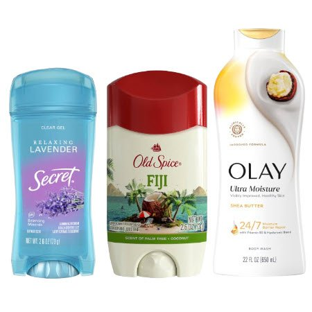 Save $5.00 when you spend $15.00 on Secret, Old Spice or Gillette Deodorant, Olay or Old Spice Body Wash or Lotion AND/OR Olay Bar Soap