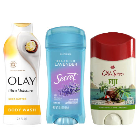 Save $3.00 on any TWO (2) Secret, Old Spice or Gillette Deodorant, Olay or Old Spice Body Wash or Lotion AND/OR Olay Bar Soap (See Additional Details)
